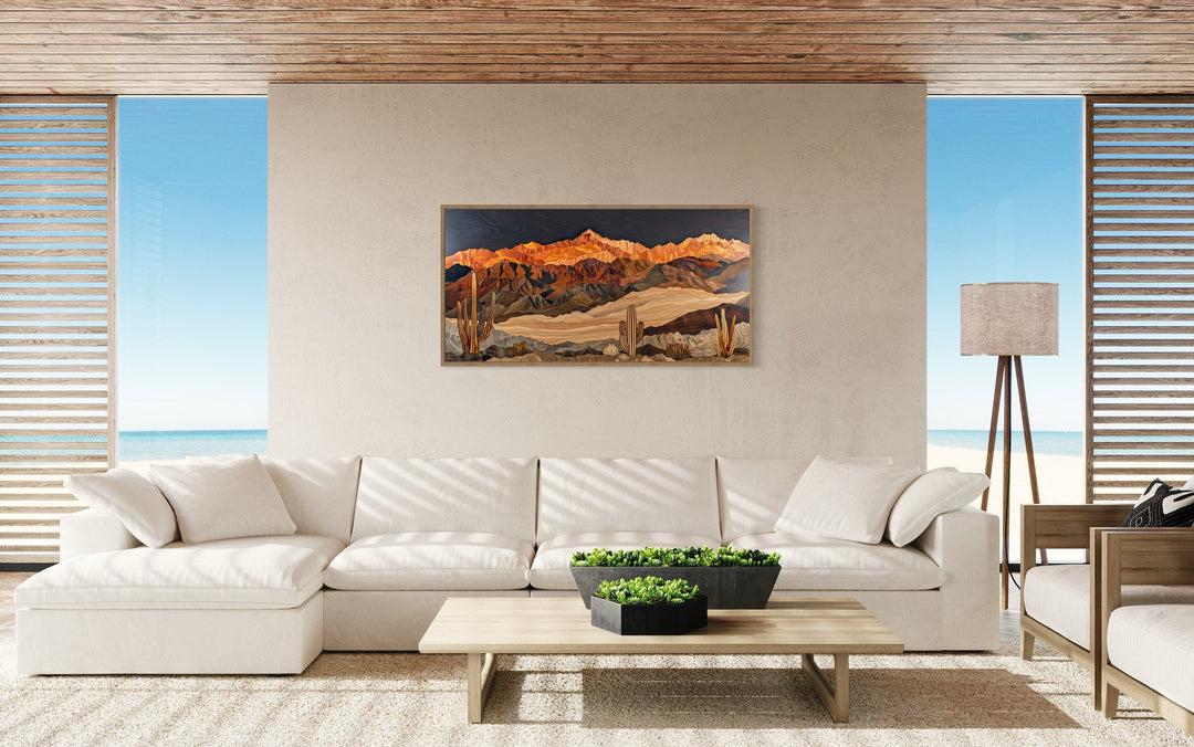 Arizona Desert With Cacti Layered Wood Style Southwestern Canvas Wall Art