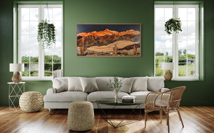 Arizona Desert With Cacti Layered Wood Style Southwestern Canvas Wall Art