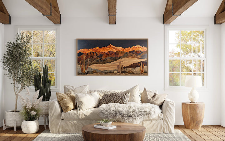 Arizona Desert With Cacti Layered Wood Style Southwestern Canvas Wall Art