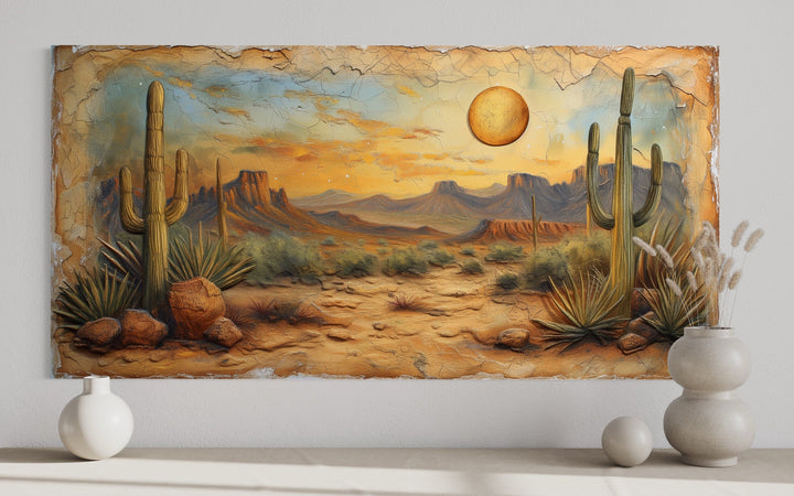 Arizona Desert With Cacti Vintage Rustic Canvas Wall Art