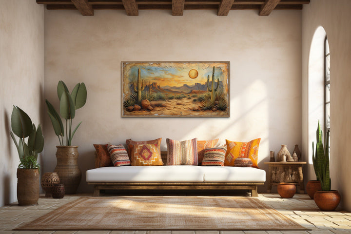 Arizona Desert With Cacti Vintage Rustic Canvas Wall Art