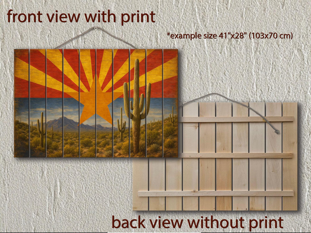 Arizona Flag and Desert Mashup Distressed Wood Wall Art