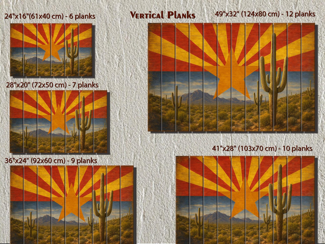 Arizona Flag and Desert Mashup Distressed Wood Wall Art