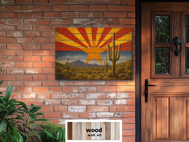 Arizona Flag and Desert Mashup Distressed Wood Wall Art