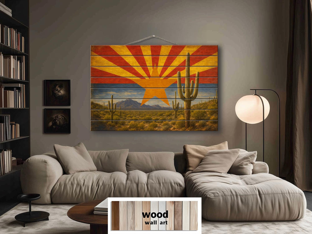 Arizona Flag and Desert Mashup Distressed Wood Wall Art