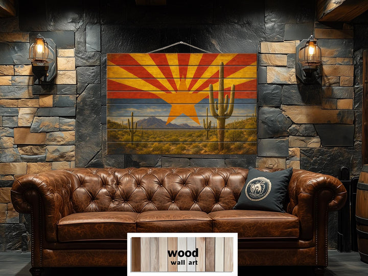 Arizona Flag and Desert Mashup Distressed Wood Wall Art