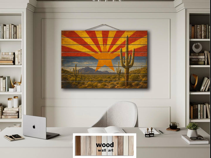 Arizona Flag and Desert Mashup Distressed Wood Wall Art