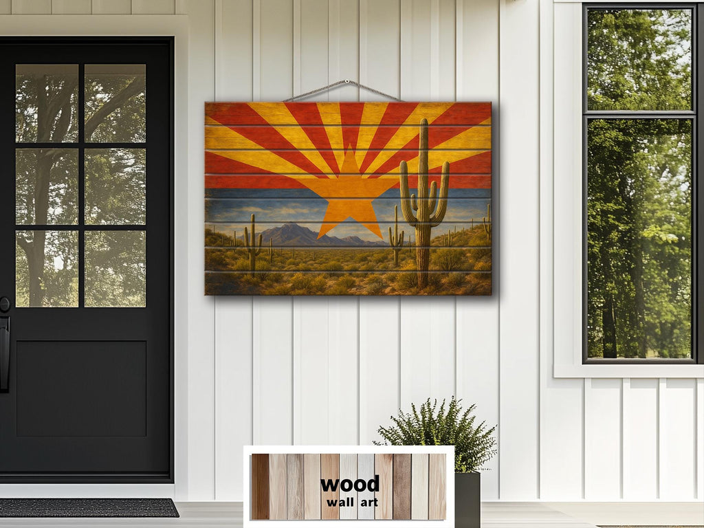 Arizona Flag Desert Mashup Distressed Wood Wall Art – Wall Decor