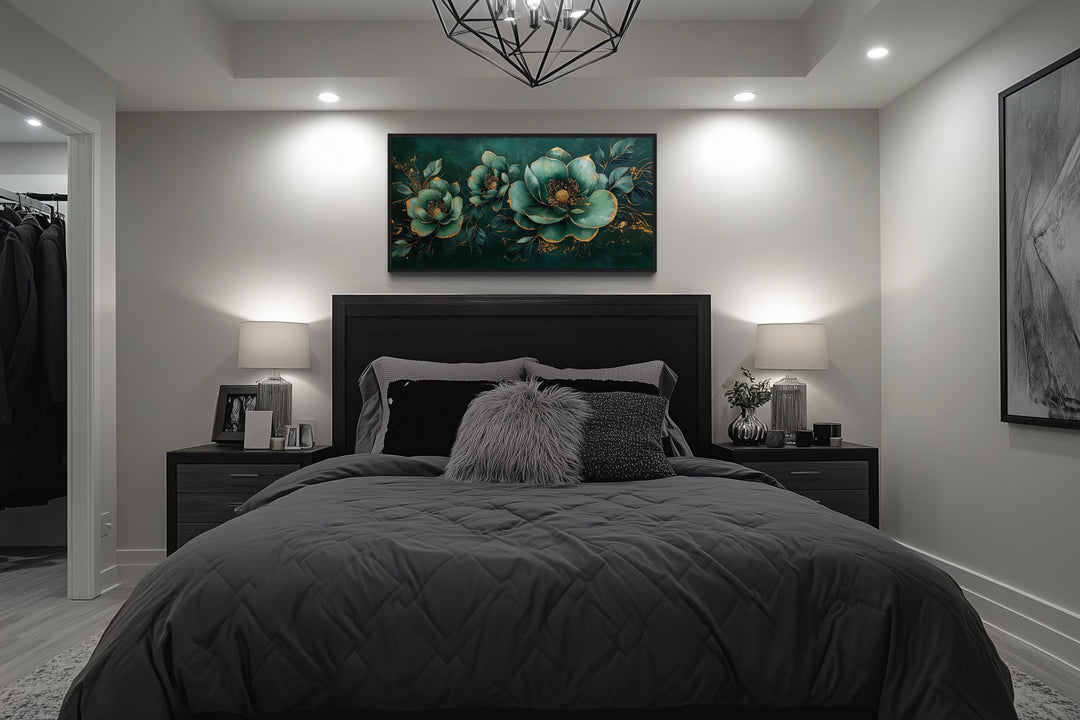 Art Nouveau Wall Art – Emerald Green Gold Floral Canvas Print for Luxury Decor