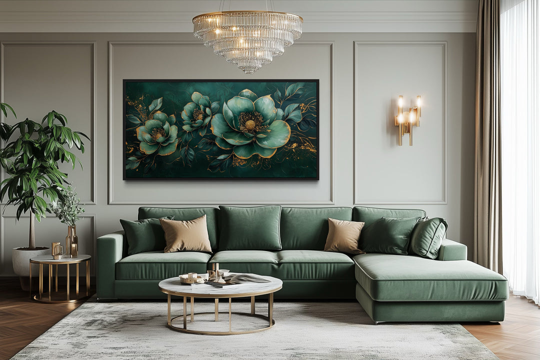 Art Nouveau Wall Art – Emerald Green Gold Floral Canvas Print for Luxury Decor
