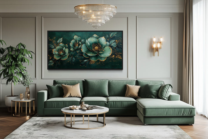 Art Nouveau Wall Art – Emerald Green Gold Floral Canvas Print for Luxury Decor