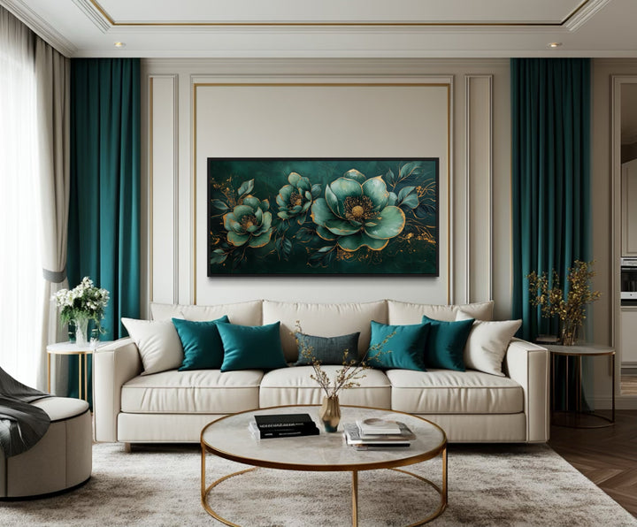 Art Nouveau Wall Art – Emerald Green Gold Floral Canvas Print for Luxury Decor