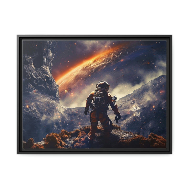 Astronaut On Alien Planet In Space Framed Canvas Wall Art