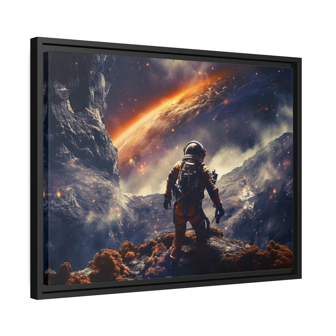 Astronaut On Alien Planet In Space Framed Canvas Wall Art