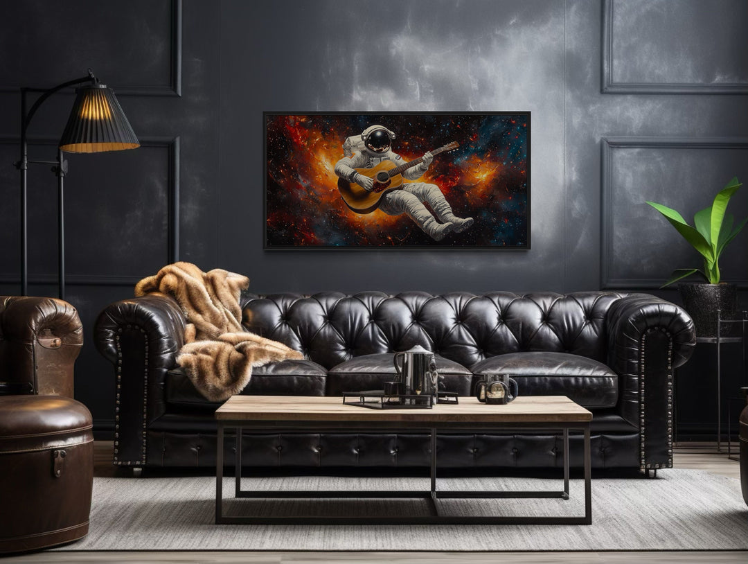 Astronaut Playing Guitar Framed Canvas Wall Art