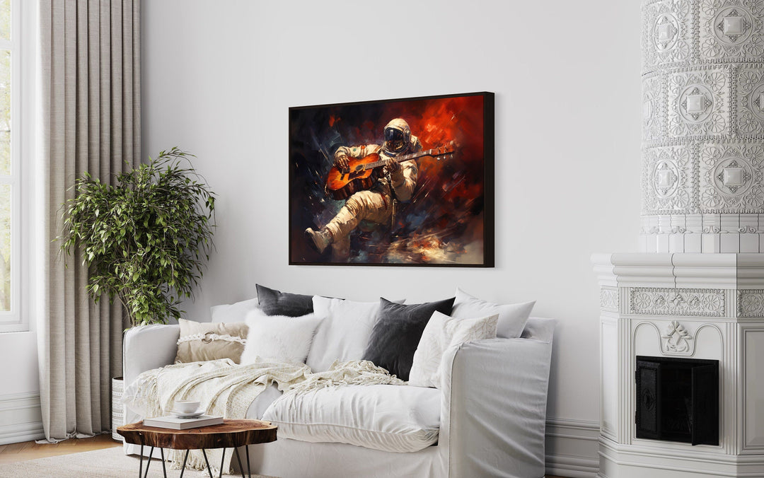 Astronaut Playing Guitar Framed Canvas Wall Art