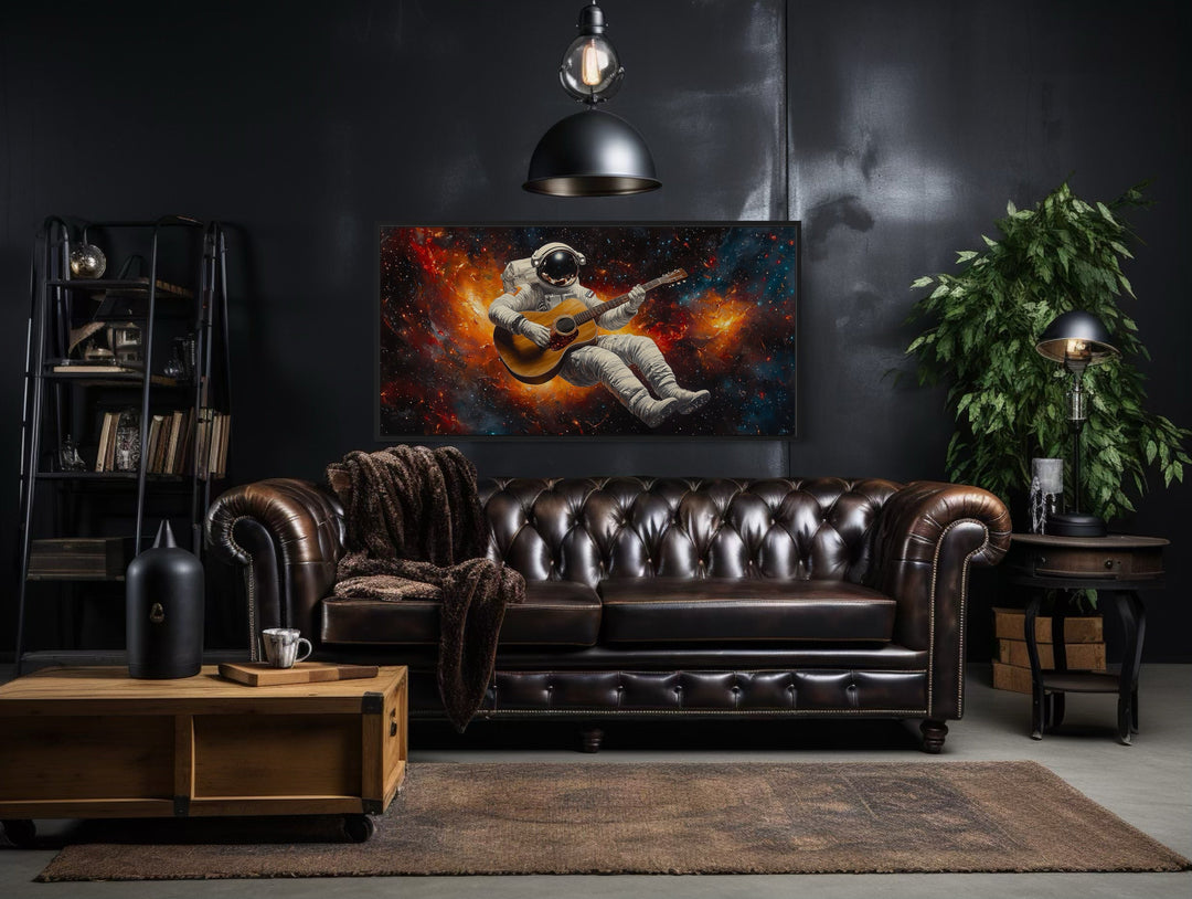 Astronaut Playing Guitar Framed Canvas Wall Art