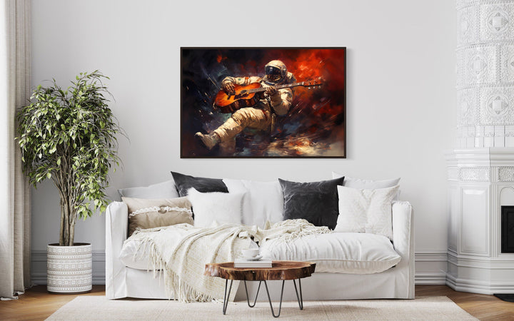 Astronaut Playing Guitar Framed Canvas Wall Art