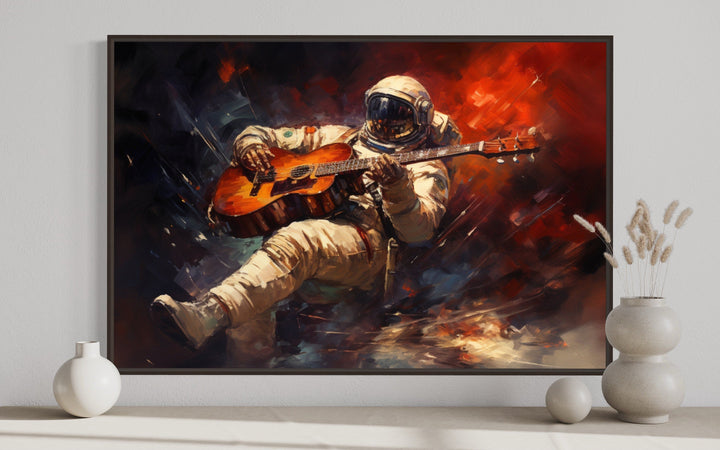 Astronaut Playing Guitar Framed Canvas Wall Art