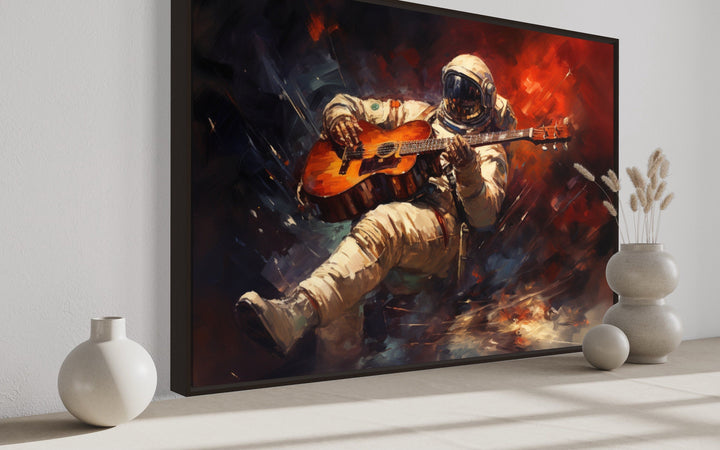 Astronaut Playing Guitar Framed Canvas Wall Art