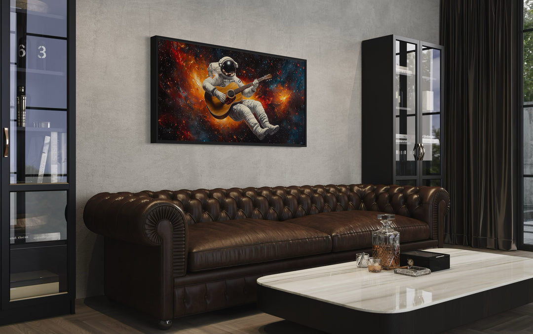 Astronaut Playing Guitar Framed Canvas Wall Art