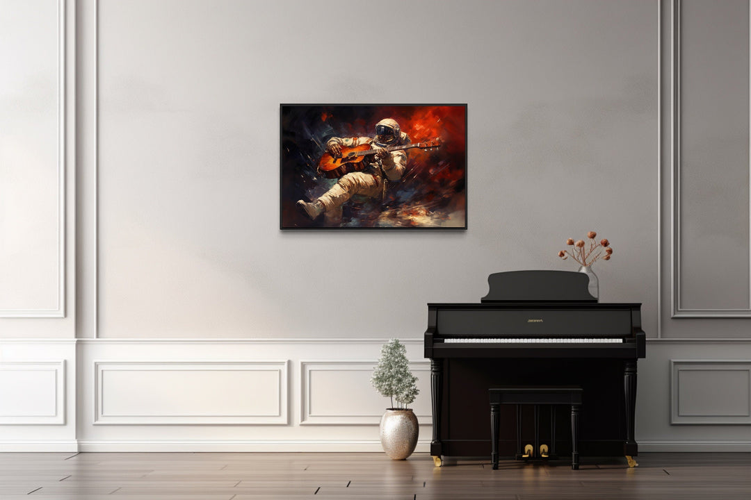 Astronaut Playing Guitar Framed Canvas Wall Art