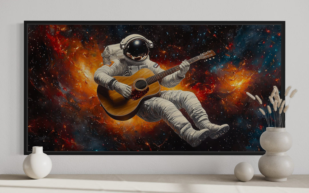 Astronaut Playing Guitar Framed Canvas Wall Art