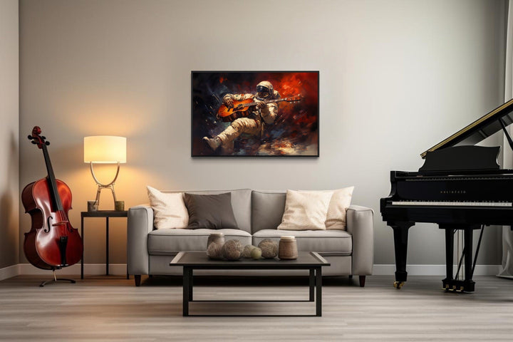 Astronaut Playing Guitar Framed Canvas Wall Art