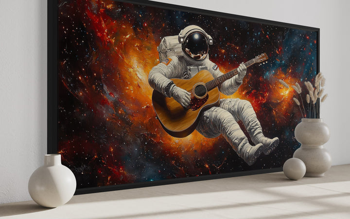 Astronaut Playing Guitar Framed Canvas Wall Art