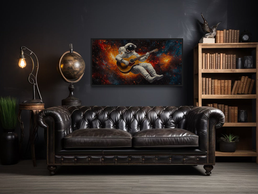 Astronaut Playing Guitar Framed Canvas Wall Art