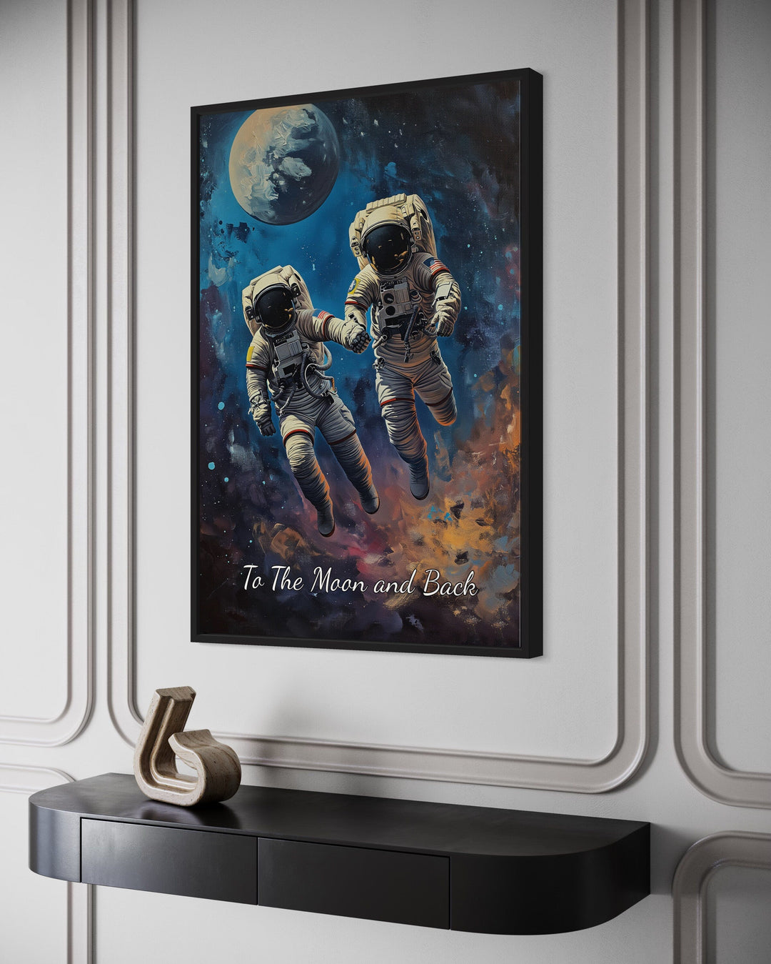 Astronauts Couple In Space Framed Canvas Wall Art