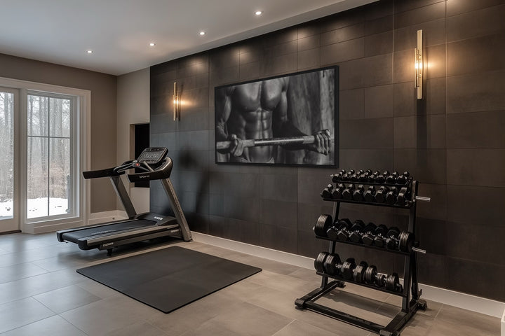 Athletic Man Lifting Barbell Motivational Home Gym Framed Canvas Wall Art