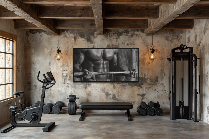 Athletic Man Lifting Barbell Motivational Home Gym Framed Canvas Wall Art