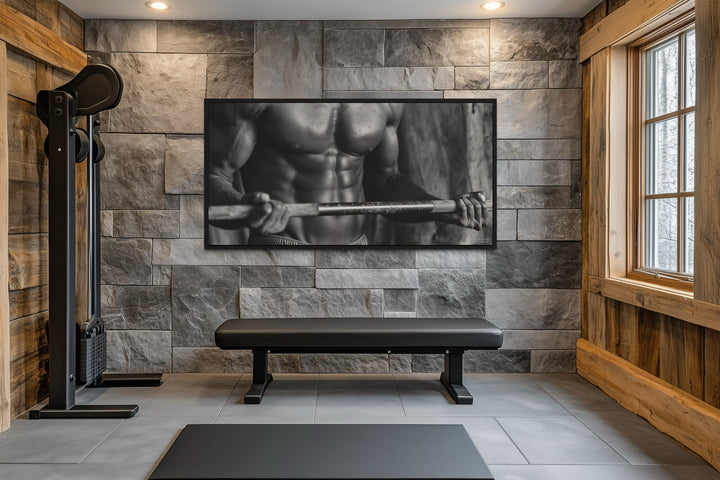 Athletic Man Lifting Barbell Motivational Home Gym Framed Canvas Wall Art