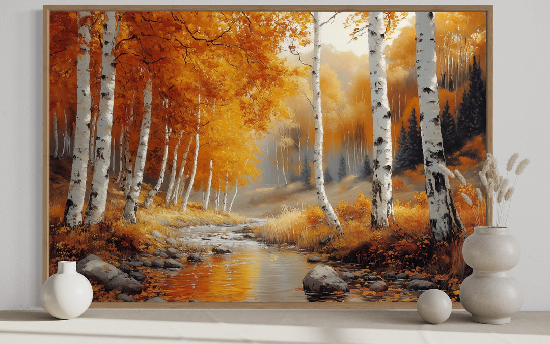 Autumn Birch Trees Forest Framed Canvas Wall Art