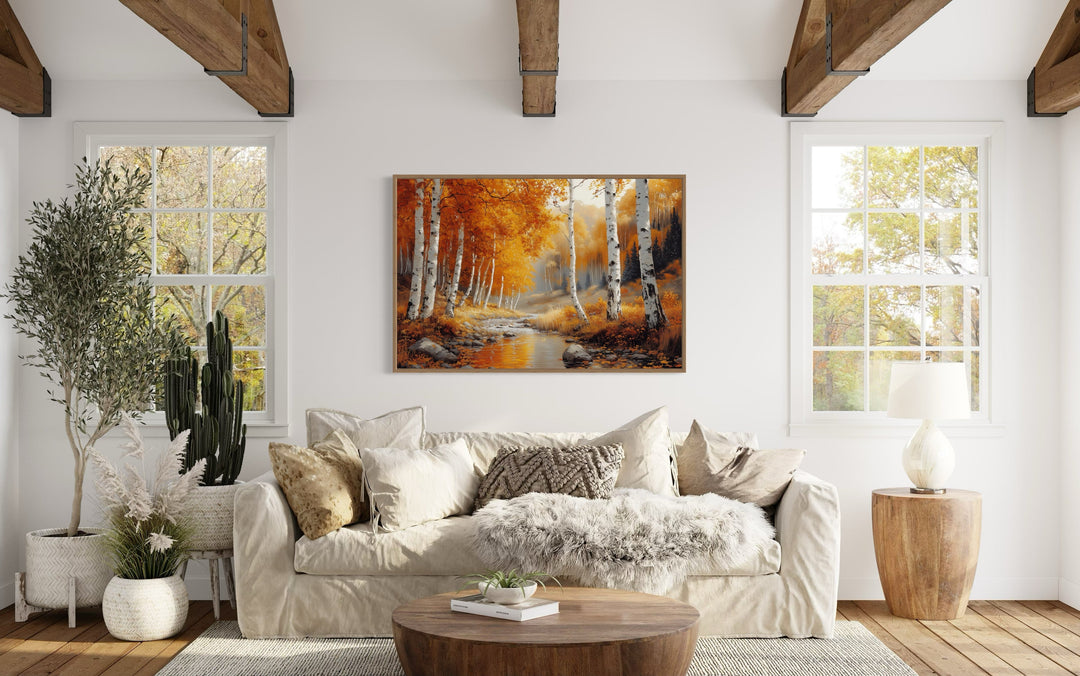 Autumn Birch Trees Forest Framed Canvas Wall Art