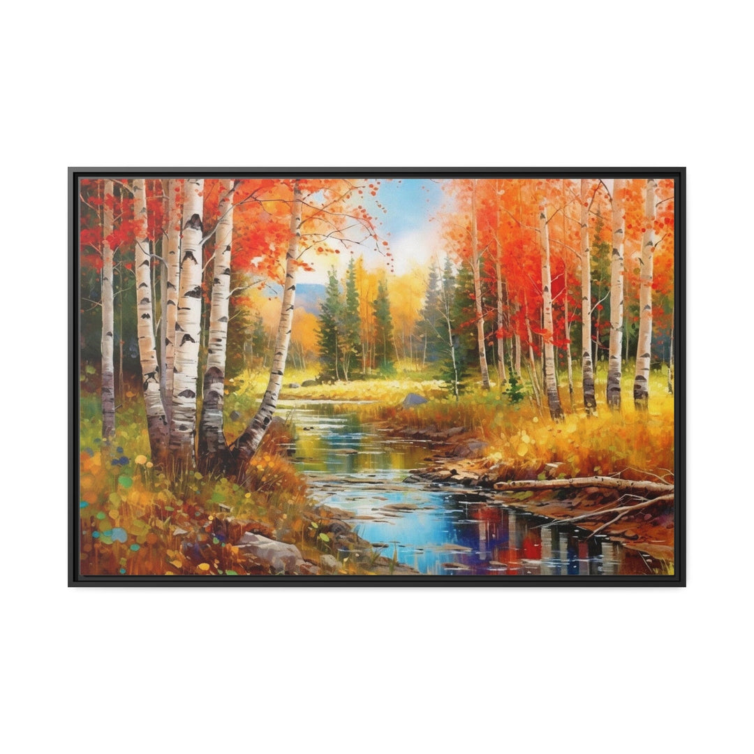 Autumn Birch Trees Forest Watercolor Framed Canvas Wall Art