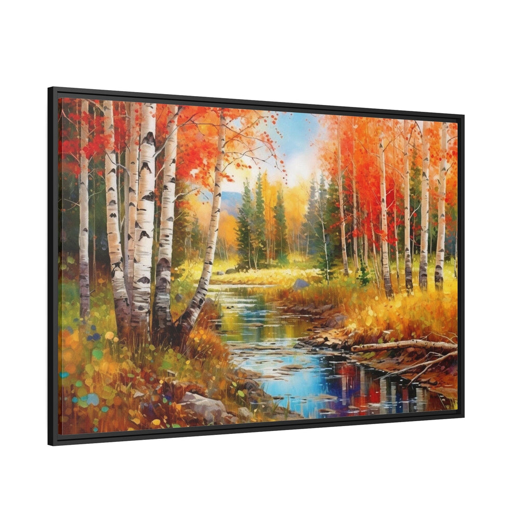 Autumn Birch Trees Forest Watercolor Framed Canvas Wall Art