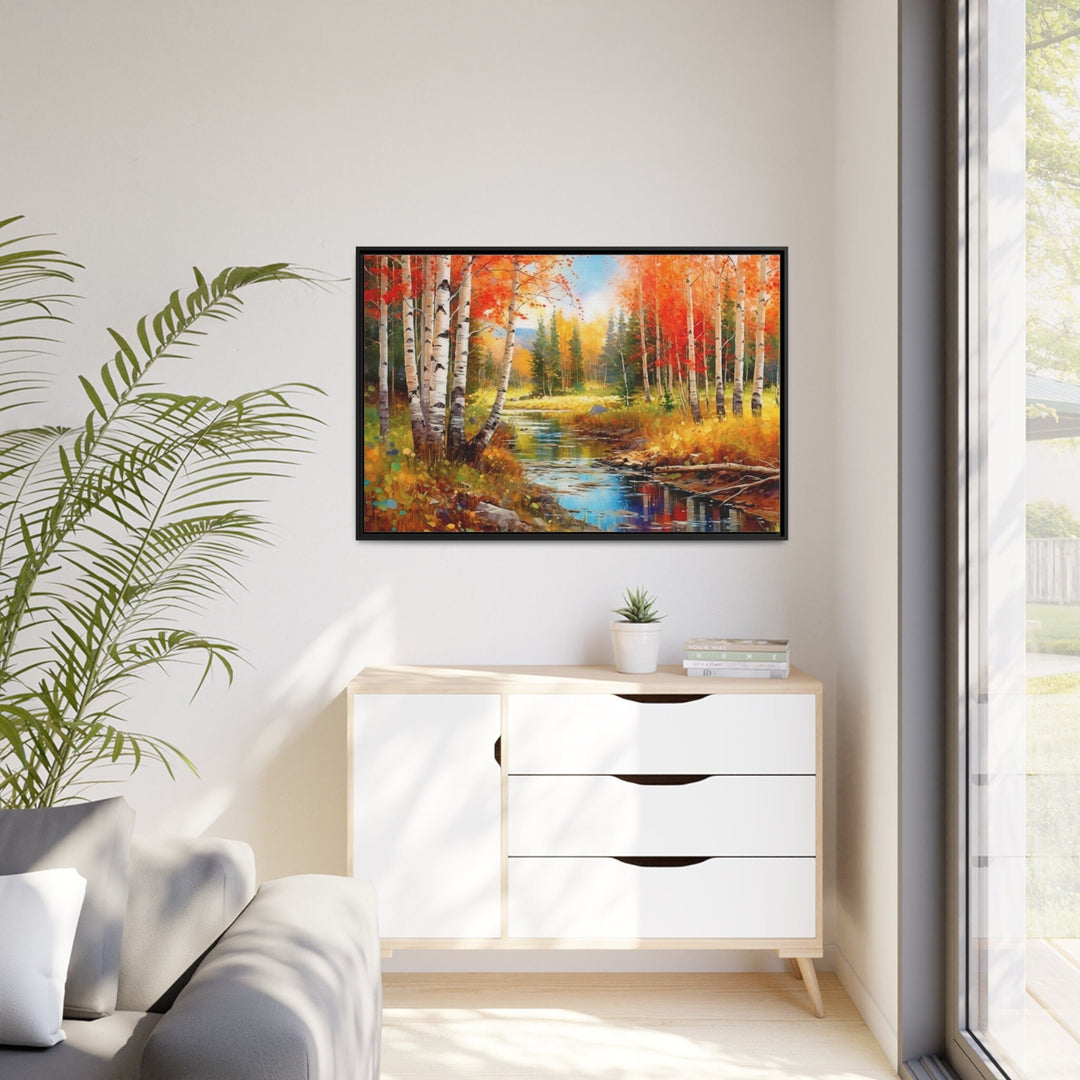 Autumn Birch Trees Forest Watercolor Framed Canvas Wall Art