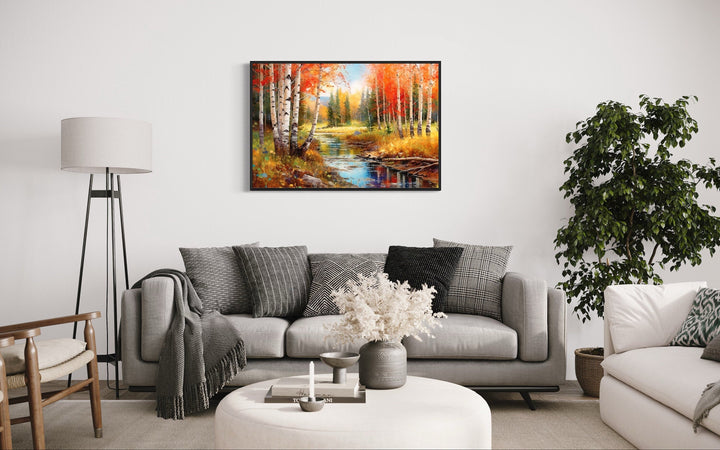 Autumn Birch Trees Forest Watercolor Framed Canvas Wall Art