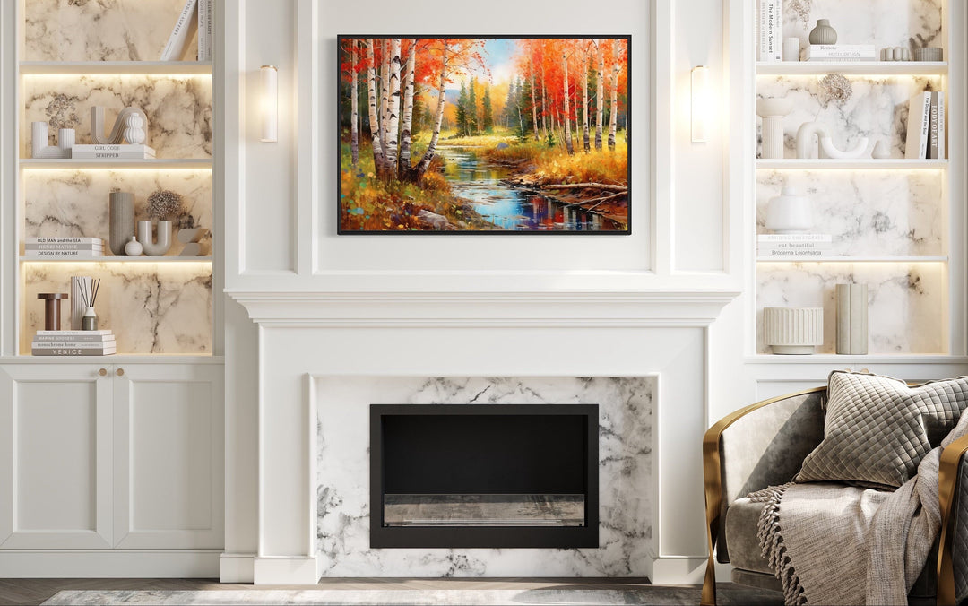 Autumn Birch Trees Forest Watercolor Framed Canvas Wall Art