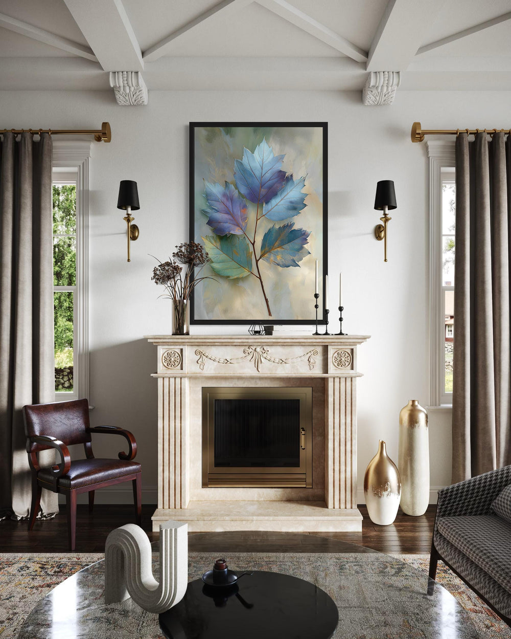 Autumn Blue Leaf Botanical Canvas Wall Art