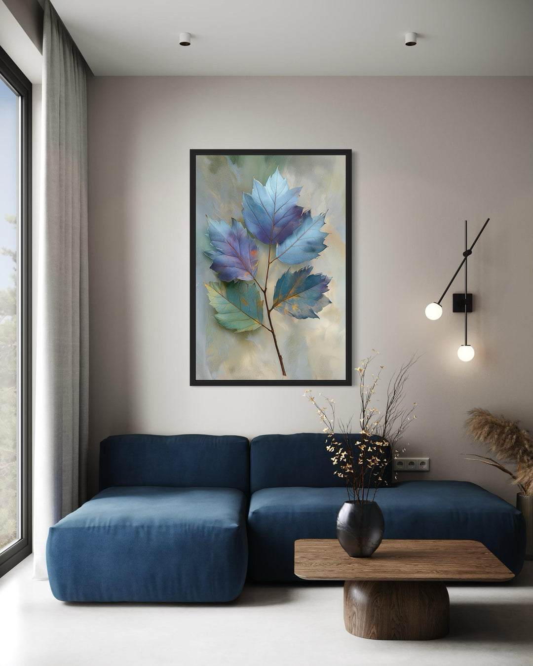 Autumn Blue Leaf Botanical Canvas Wall Art