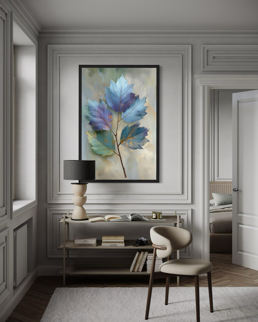 Autumn Blue Leaf Botanical Canvas Wall Art