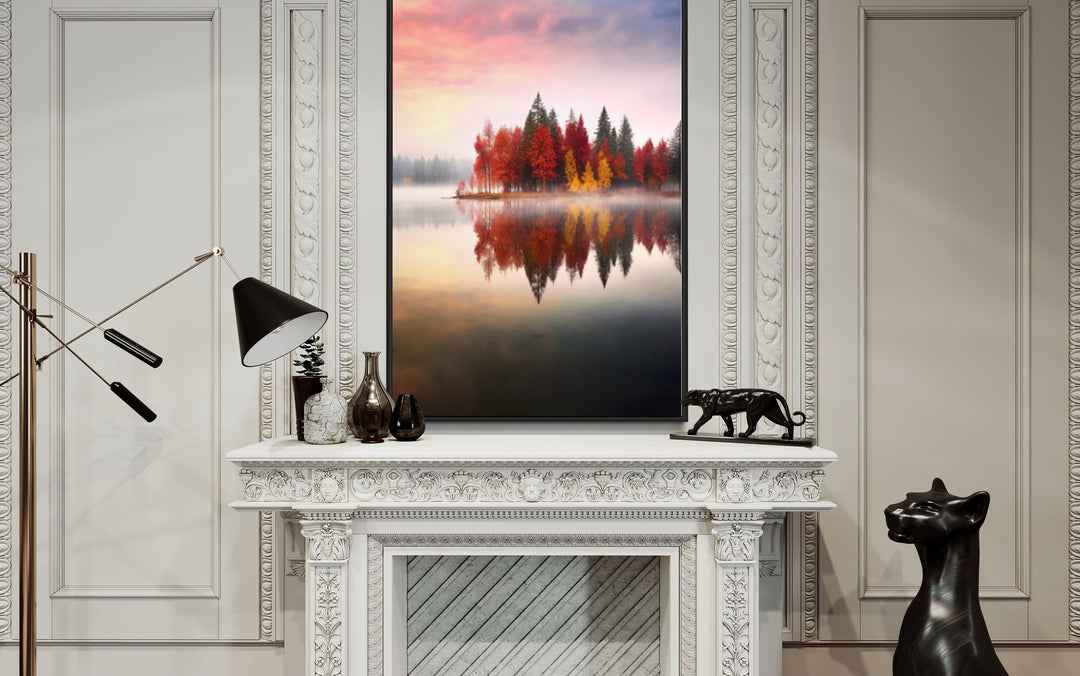 Autumn Fall Foliage Reflected in Lake Framed Canvas Wall Art