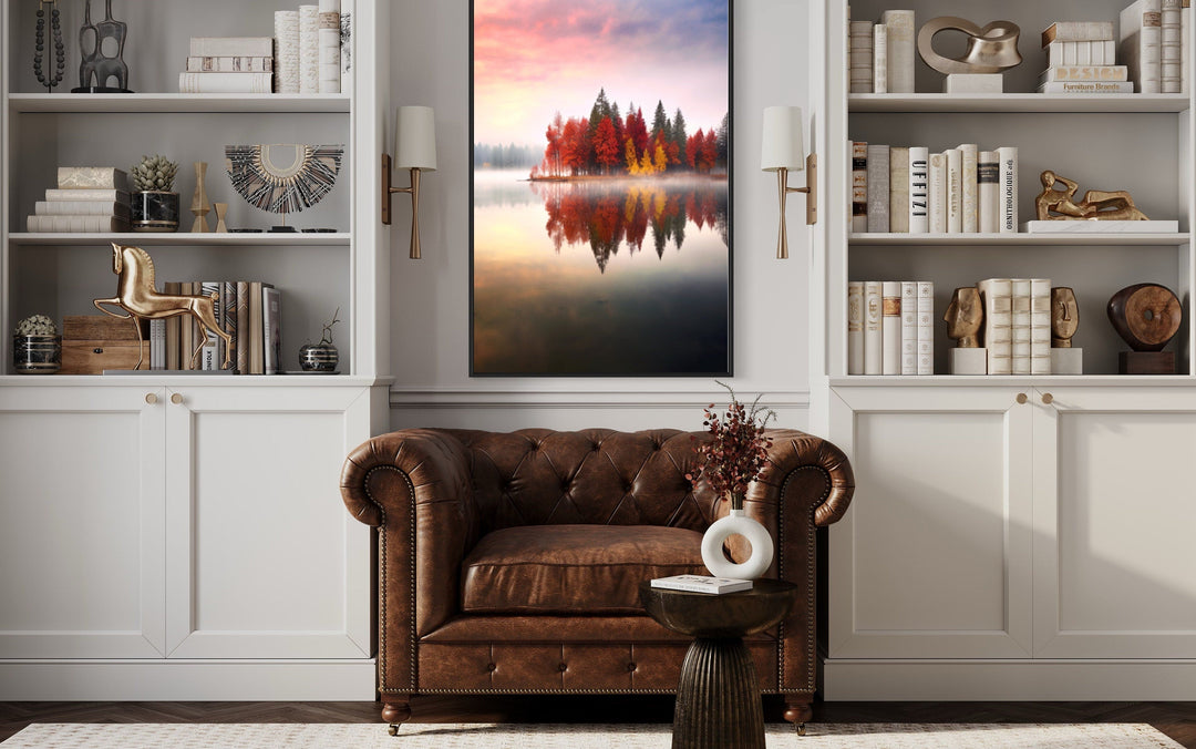 Autumn Fall Foliage Reflected in Lake Framed Canvas Wall Art