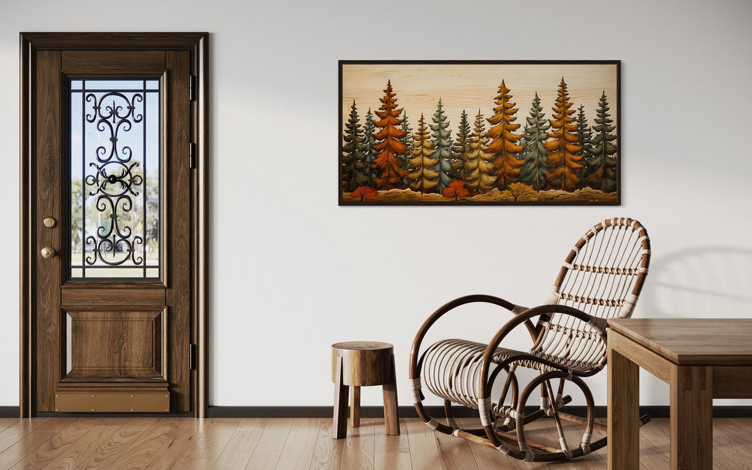 Autumn Fir Tree Forest Painting On Wood Rustic Cabin Wall Art