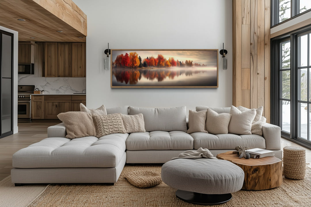 Autumn Forest Lake Reflection Long Horizontal Canvas Wall Art