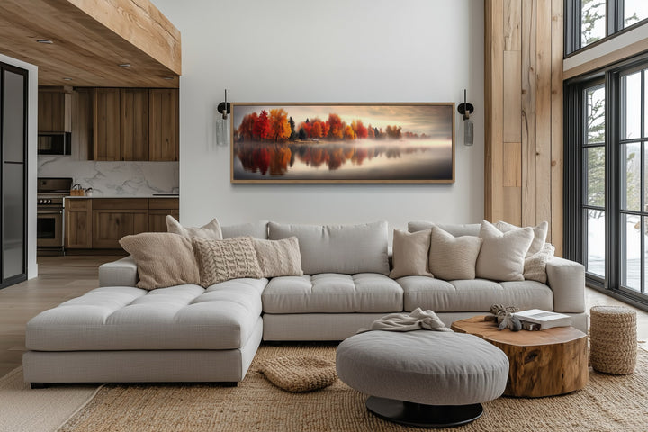 Autumn Forest Lake Reflection Long Horizontal Canvas Wall Art