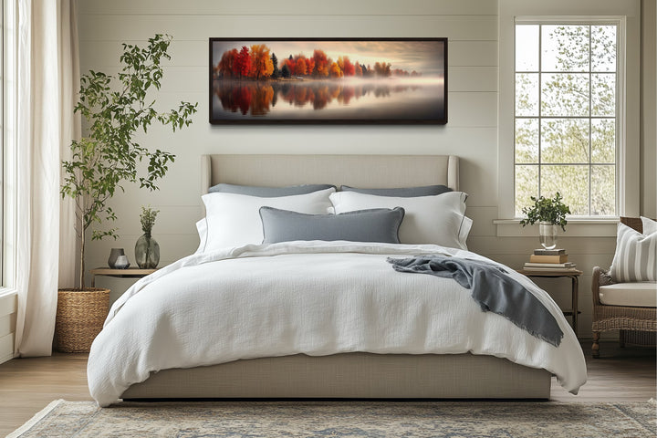 Autumn Forest Lake Reflection Long Horizontal Canvas Wall Art